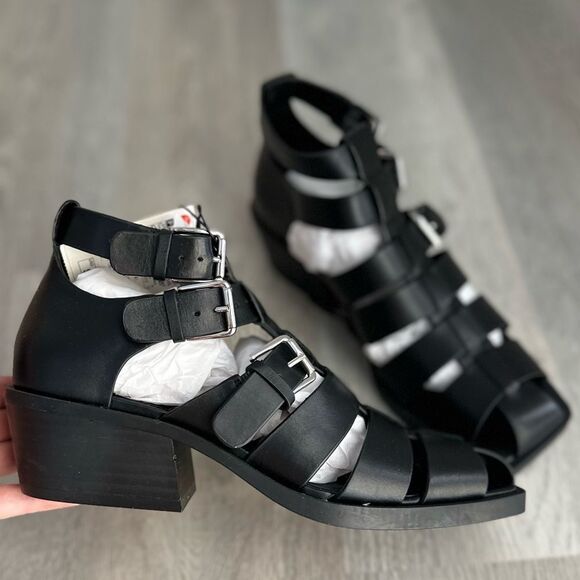 ZARA HEELED BUCKLED GENUINE LEATHER CAGE SANDALS - Picture 12 of 14